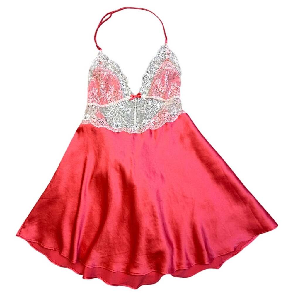 Vintage Victoria’s Secret Y2K Satin Lace Chemise Mini Dress Sz M